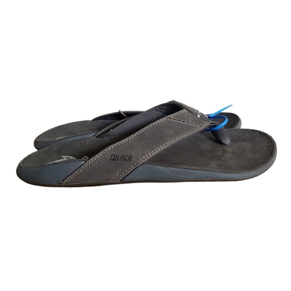 OluKai Nui Men’s Flip Flop Sandals Full Grain Leather Gray Size 12 NEW main image 7